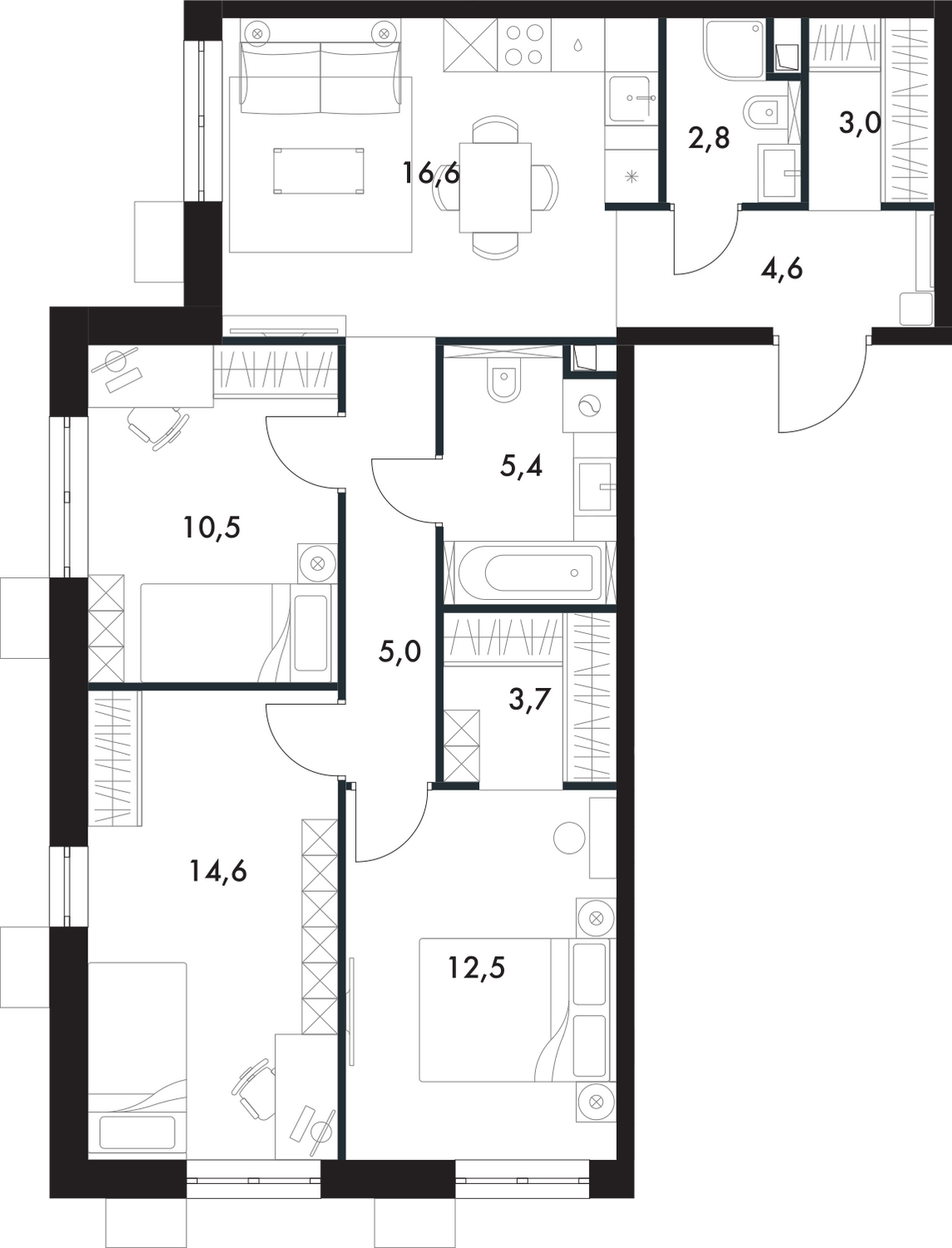 3-комнатная, 78.7 м², № 73 в Флагман