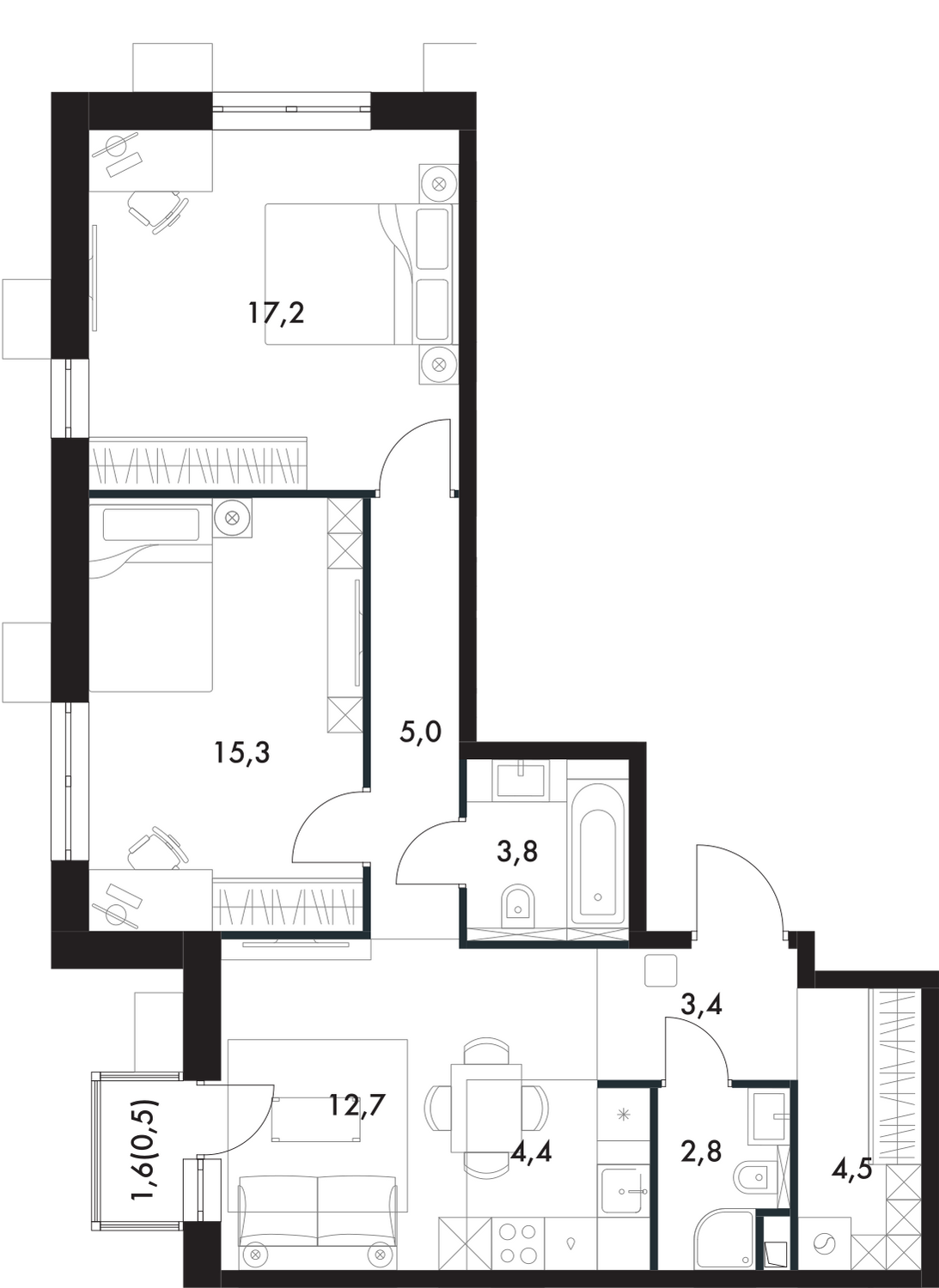 3-комнатная, 69.6 м², № 242 в Флагман