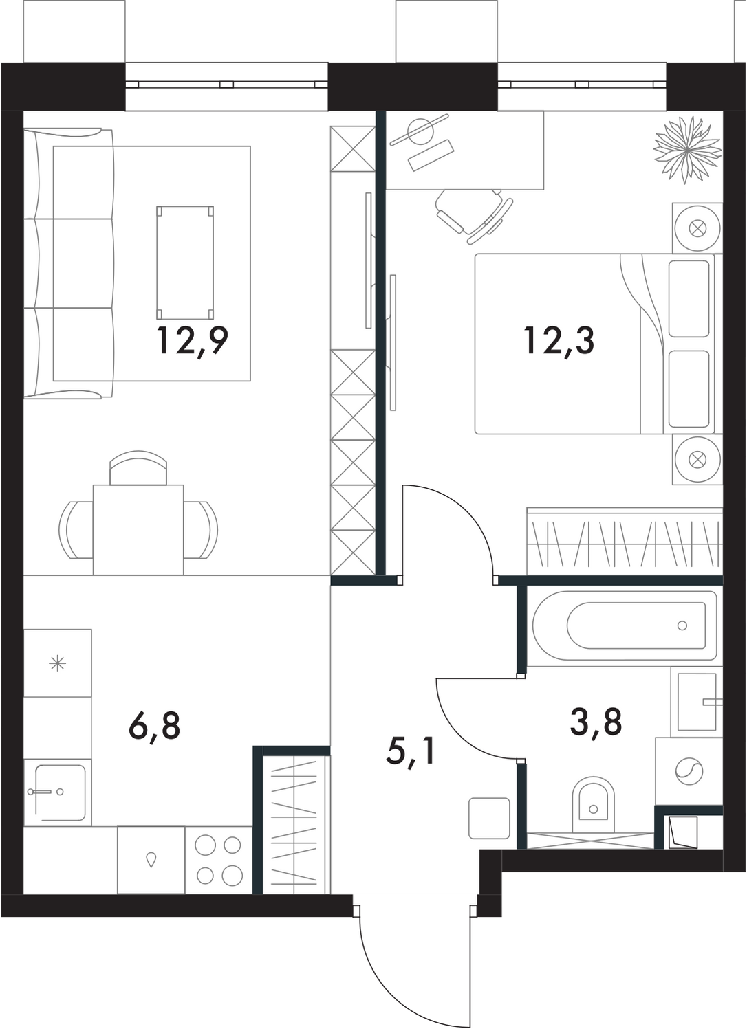 2-комнатная, 40.9 м², № 185 в Флагман